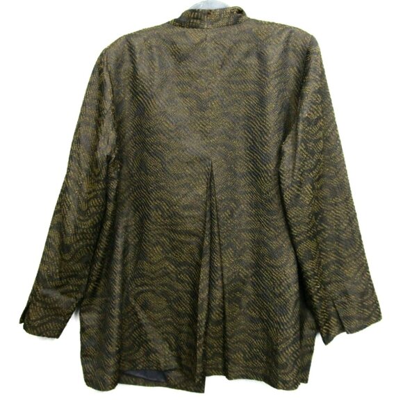 Eileen Fisher Blazer Womens XL Brown Black Open Silk Blend Jacket Jacquard Wave - Picture 2 of 10